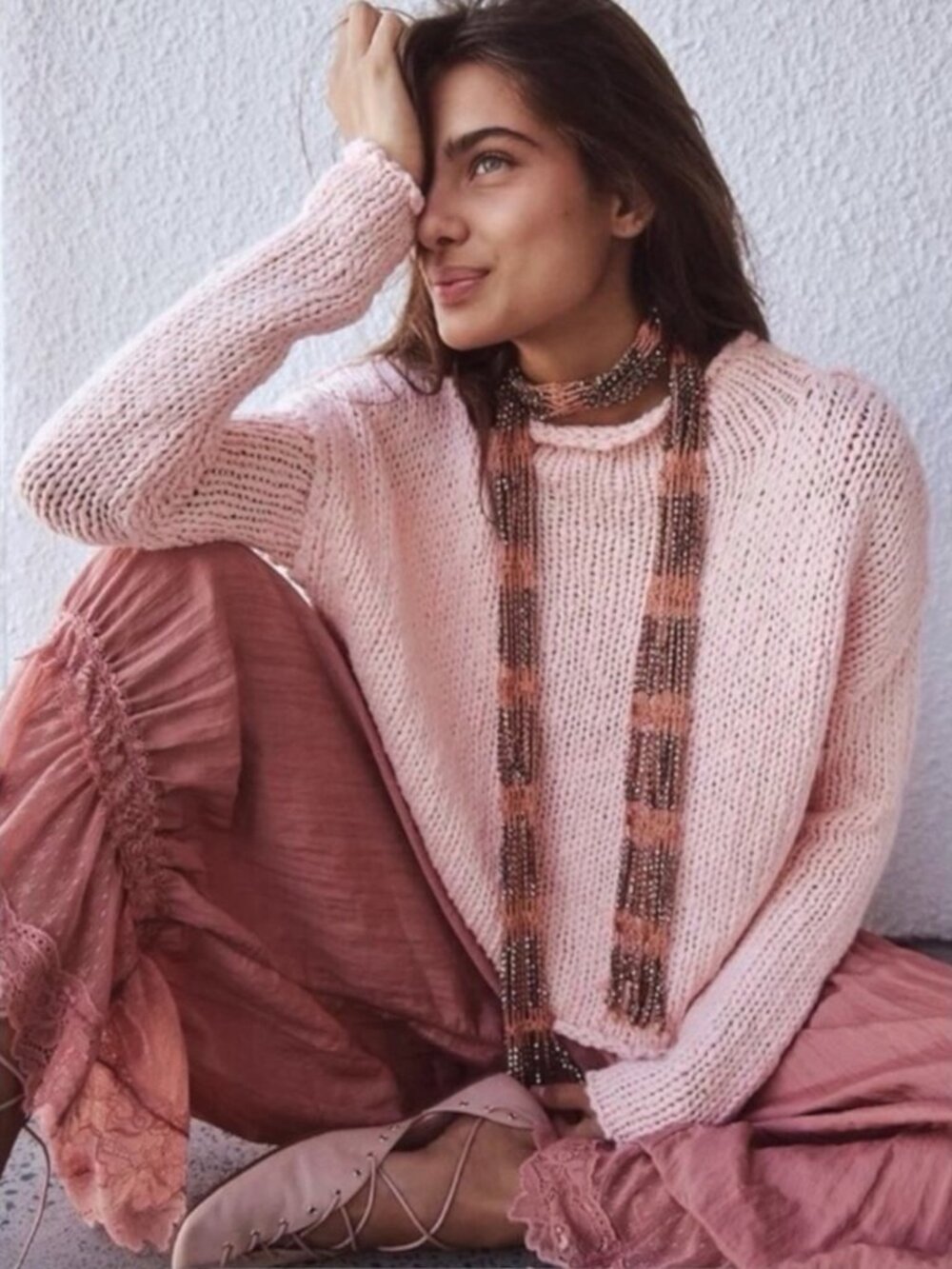 Free People Bohemian Damsel Metallic Beaded Crochet Wrap Belt & Skinny Scarf NWT